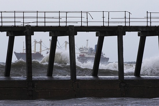 Cargo Ship anchored outside Blyth Harbour.
