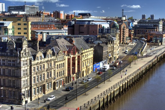 Newcastle Quayside seen from the Tyne Bridge.
