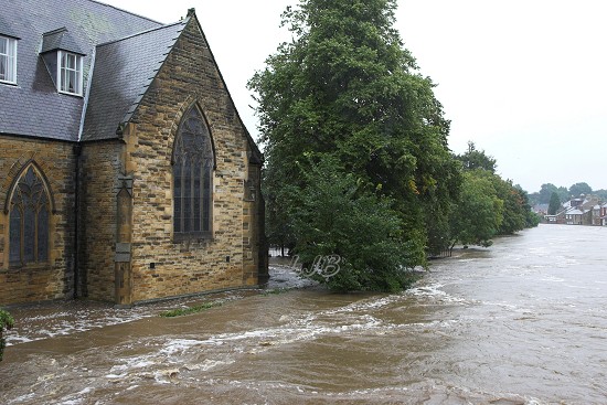 View from Telford Bridge, Morpeth - River Wansbeck in full flood.
