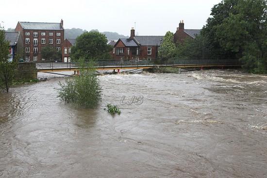 View from Telford Bridge, Morpeth - River Wansbeck in full flood.