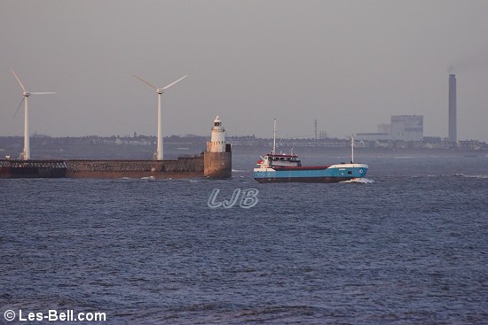 Cargo ship Andrea leaving the Port of Blyth, Northumberland.
