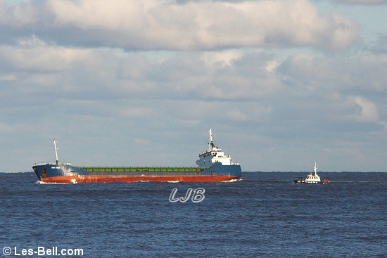 Cargo ship approaching Port of Blyth, Northumberland.