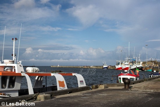 Fishing boats moored at Amble Quayside.