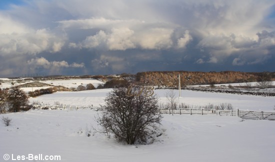 Dark snow clouds over Ashington, Northumberland.