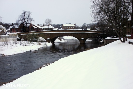 Deep snow beside the River Wansbeck at Telford Bridge, Morpeth.