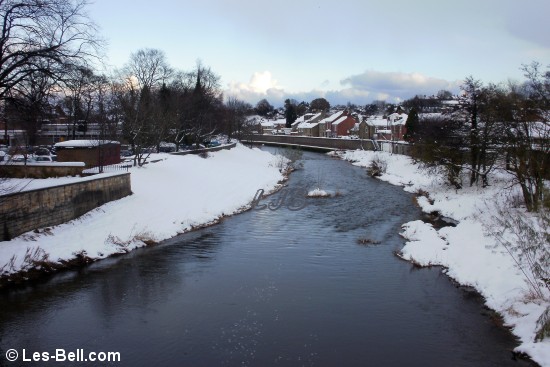 Deep snow beside the River Wansbeck at Telford Bridge, Morpeth