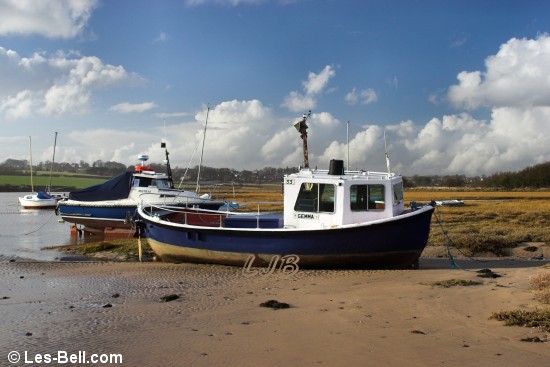 Small boats moored on the River Aln at Alnmouth.