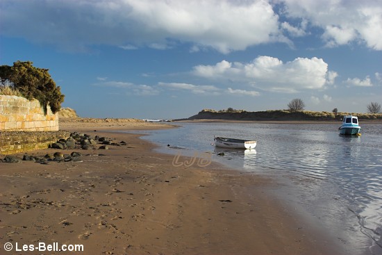 Small boats moored on the River Aln at Alnmouth.