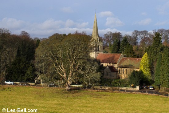 St. Mary Magdalene Church, Mitford, seen from Mitford Castle.