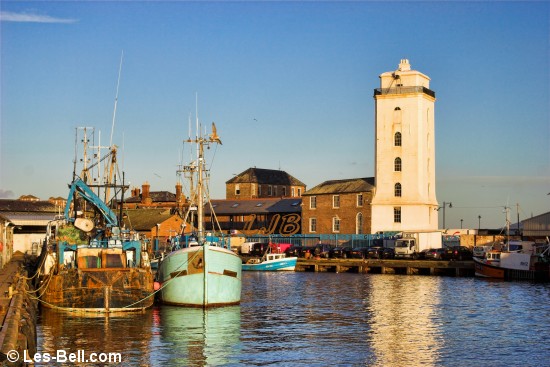 Fishing boats moored at North Shields Fish Quay.