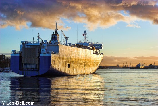 Car carrier ship City of Barcelona passing North Shields Fish Quay.