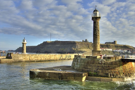 Lighthouses on the east and west piers.