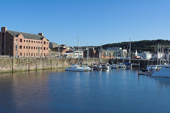 Boats moored in Queens Dock.