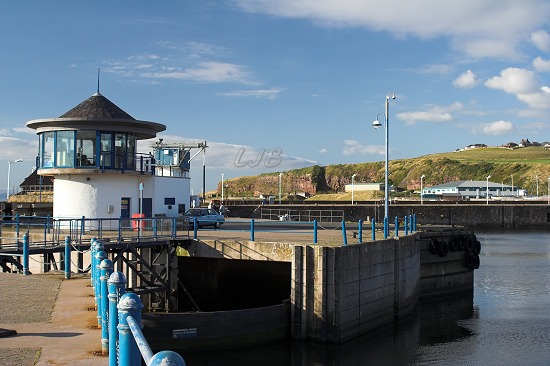 View of the lock gate operators building.